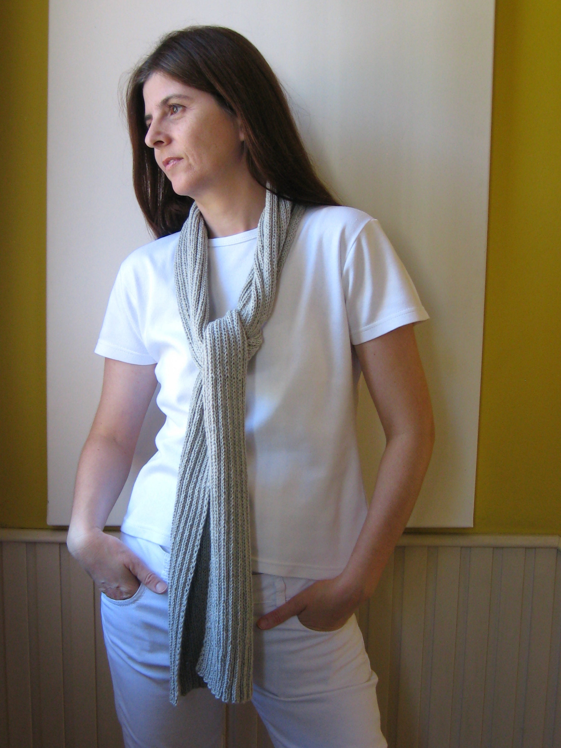 Light Gray Cotton Cotton Knit Scarf Etsy