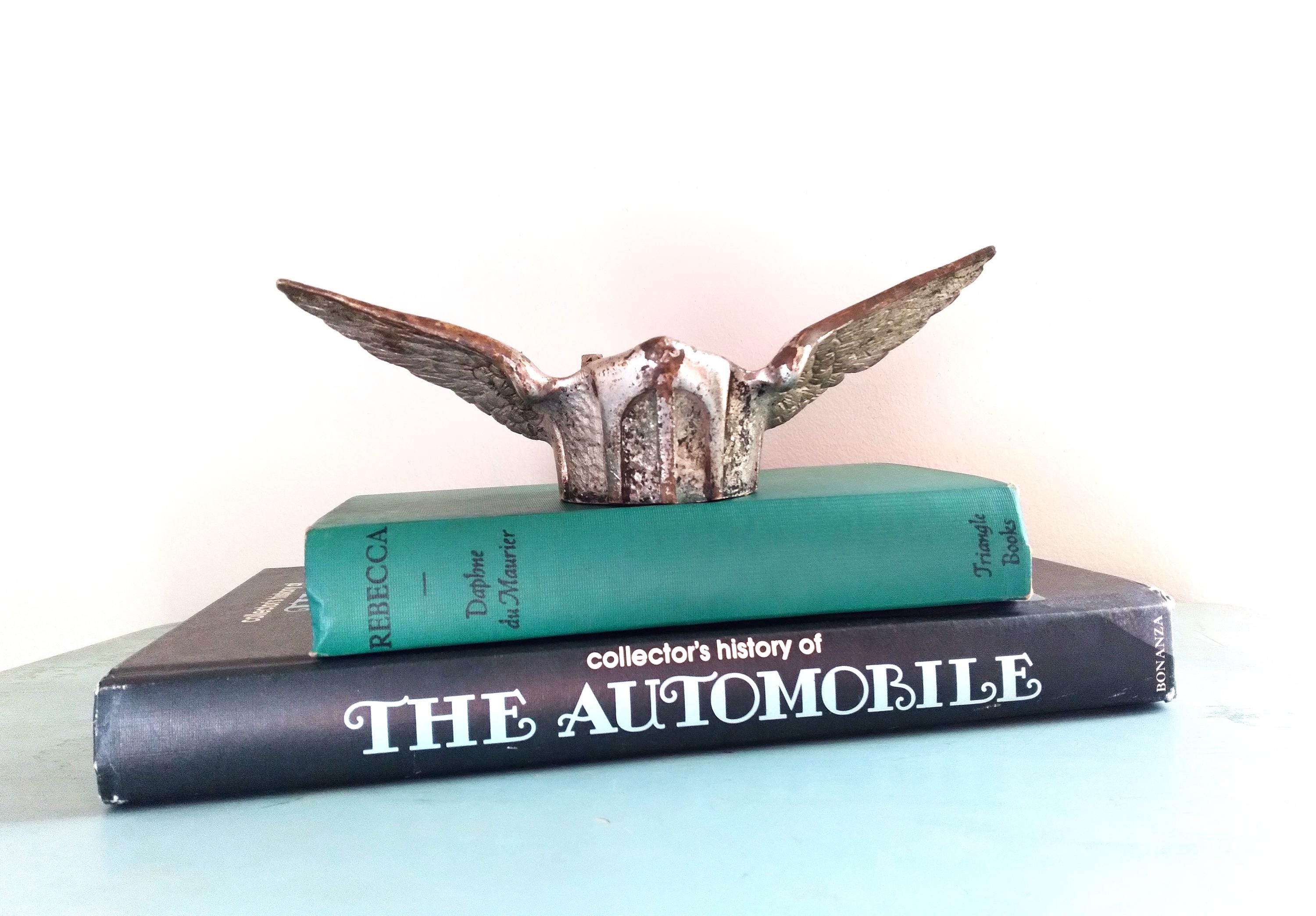 Vintage Radiator Cap Wings Brass Art Deco 8-Inch Wingspan with Nickel-Plated Patina