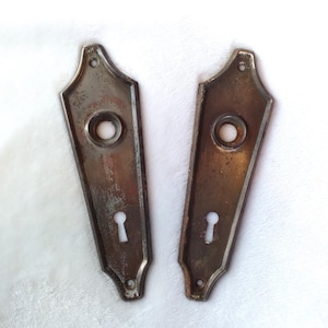 Art Deco Doorknob Backplate Escutcheon Pair Stamped Steel