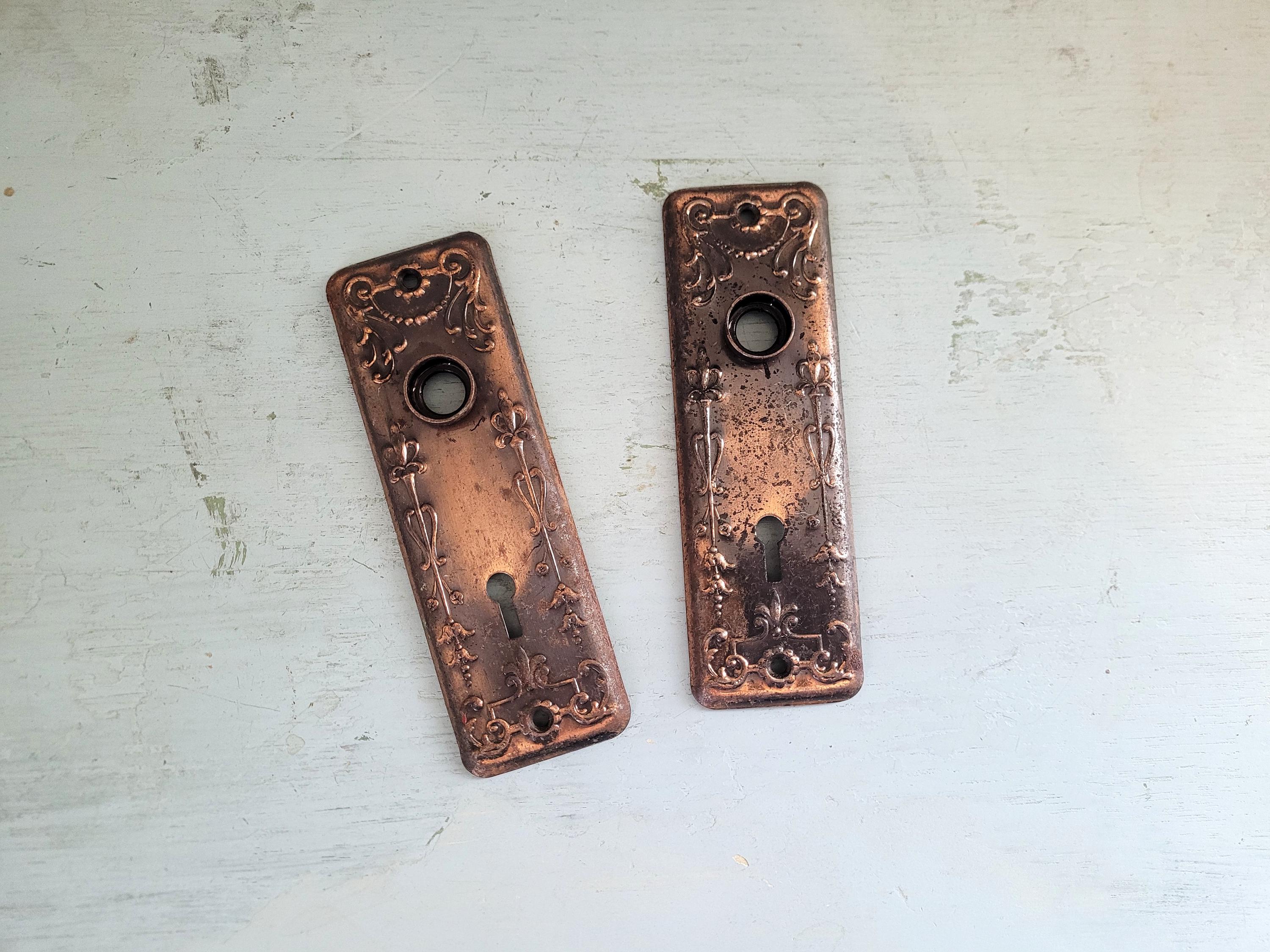Antique Clifton Pattern Floral Door Plate Doorknob Backplate Pair