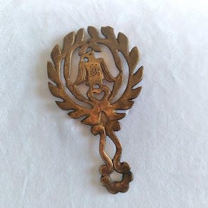 Vintage Primitive Brass Trivet with Eagle and Heart