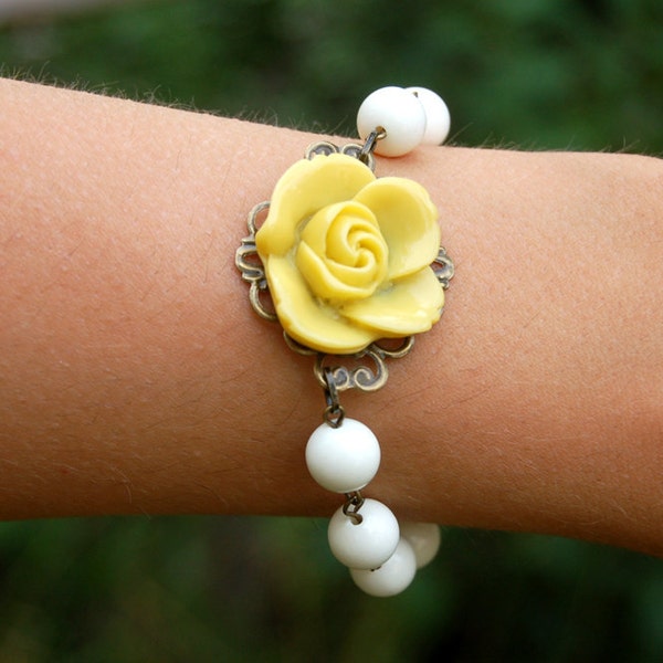 Mustard Yellow and Cream Rose Bracelet Buy 3 Get 1 Free