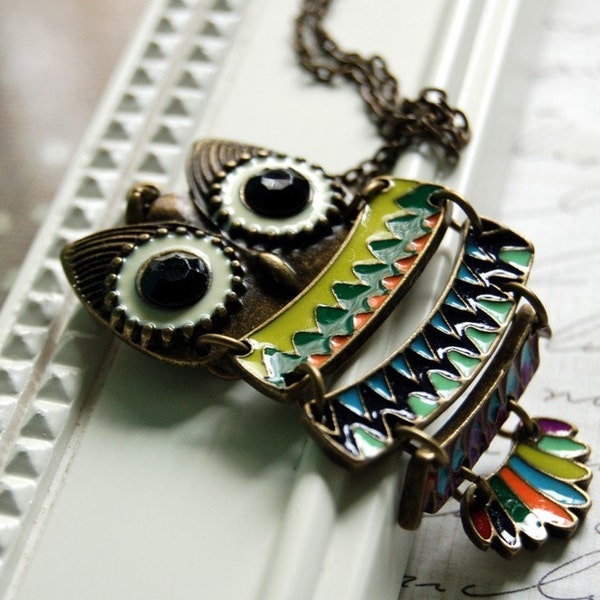 CLEARANCE SALE Enamel Owl Necklace