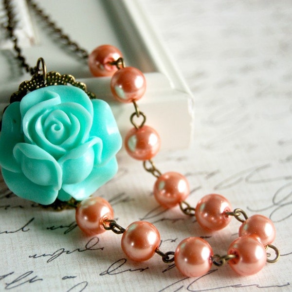 Clearance Sale Asymmetrical Sweet Mint Rose Necklace Buy 3 Get 1 Free