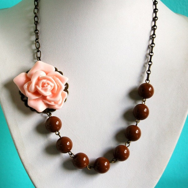 Clearance Sale Asymmetrical Pink Chocolate  Rose Necklace Buy 3 Get 1 Free