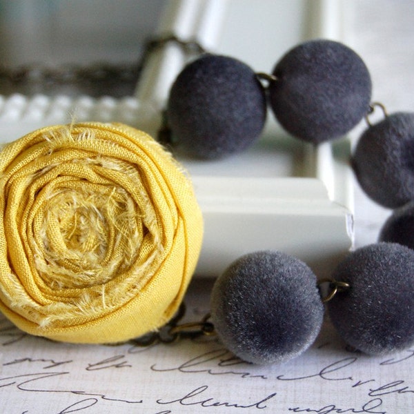 Asymmetrical Yellow and Gray Rosette Necklace Buy 3 Get 1 Free