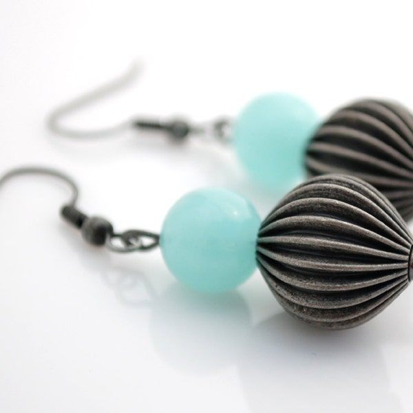 Oxidized Silver and Aqua Earrings Buy 3 Get 1 Free