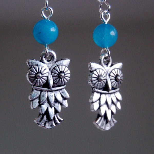 Blue and Silver Owl Earrings