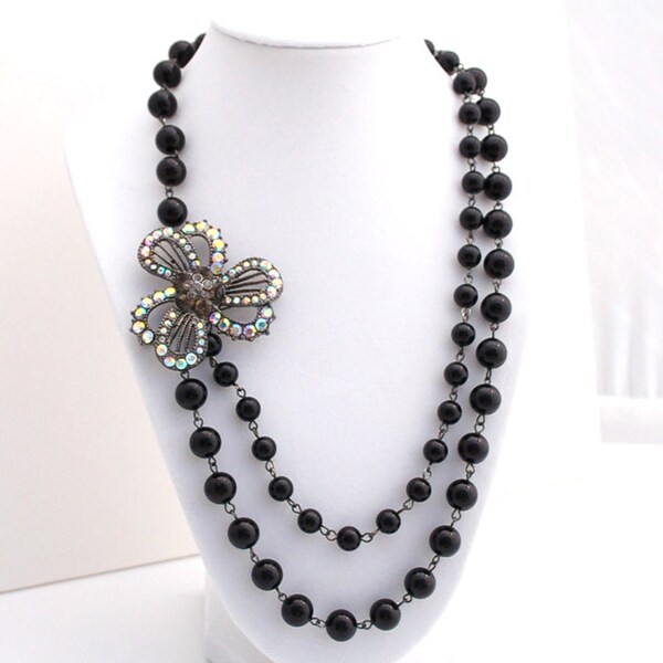 Rhinestone and Black Pearl Statement Necklace Buy 3 Get 1 Free