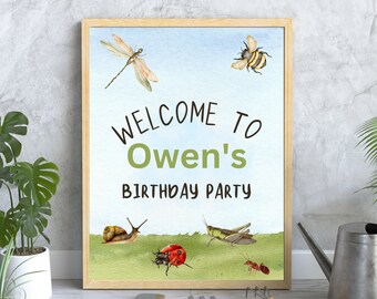 Bug Birthday Bash Welcome Sign, Bug Birthday Party Sign, Watercolor insects, Personalized Party supplies and Decor