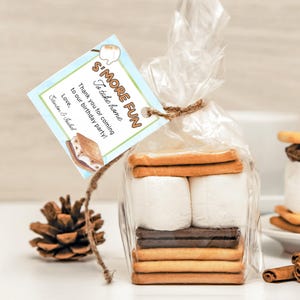 Modello modificabile per etichetta regalo S'mores - Biglietto di ringraziamento "S'more Fun" - Design digitale per feste in campeggio