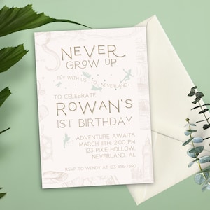 Never Grow Up - Pays imaginaire - Peter Pan - Invitations de fête d'anniversaire (numérique, téléchargement immédiat)