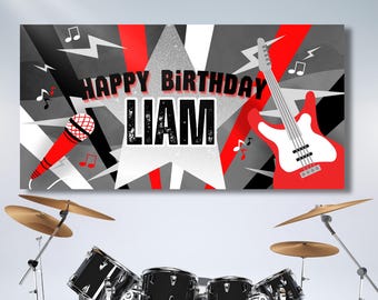 Rock and Roll Birthday Party Banner, Rockstar Party Banner, Customizable Party Signs