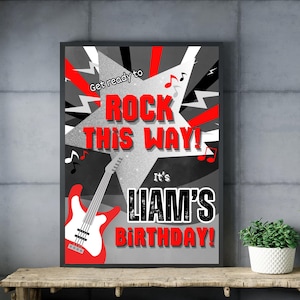 Rock and Roll Celebration Welcome Sign, Rockstar Party Welcome Poster, Red and Black Birthday Sign