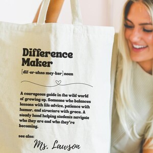 Personalized Teacher Tote Bag Difference Maker Tote Bag Middle School Teacher Gift Custom Teacher Tote Middle School Teacher Appreciation