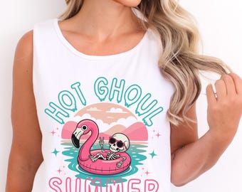 Hot Ghoul Summer Tank Top Summerween Shirt Halloween Summer Spooky Summer Halloween Tank Retro Halloween Skeleton Summer Vibes Comfortcolors