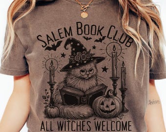 Halloween Cat T-Shirt, Salem Book Club, Witchy Librariancore