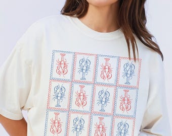 Lobster Shirt Lobster Stamp Fisherman Aesthetic Coastal Aesthetic Maine Cape Cod Nantucket Montauk Ocean Inspired Style Eastcoast Beach Tee