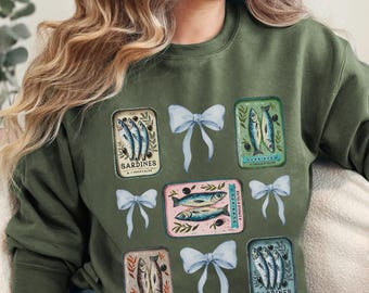 Canned Sardines Sweatshirt Fisherman Aesthetic Sardine Tinned Fish Sweater Coastal Aesthetic Oceancore Beach Coquette Ocean Inspired Style