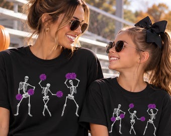 Camiseta de animadora esqueleto para Halloween, camiseta de animadora personalizada, camiseta de equipo de animadoras