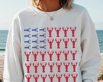 Lobster American Flag Sweatshirt: Coastal 4th of July Sweater