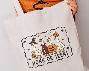 Halloween Tote Bag Honk Or Treat Tote Bag Halloween Trick Or Treat Bag Silly Goose Tote Bag Funny Goose Tote Halloween Bag Fall Tote Bag
