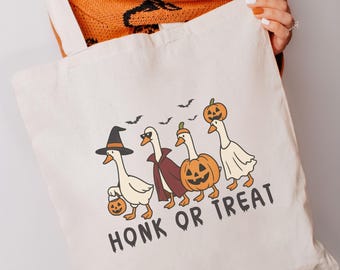 Halloween Tote Bag Honk Or Treat Tote Bag Halloween Trick Or Treat Bag Silly Goose Tote Bag Funny Goose Tote Halloween Bag Fall Tote Bag