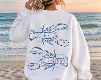 Lobster Back Print Sweatshirt, Coastal New England Crewneck, Maine Lobster Gift, Beach Sweatshirt