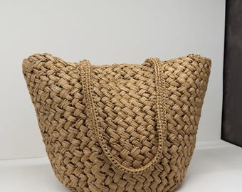 Bolsos de mano de viscosa y rafia, bolso de mano tejido Estelle, bolsos de vacaciones de verano.