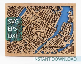 Copenhagen Map SVG: Multilayer Laser Cut File (Digital Download)