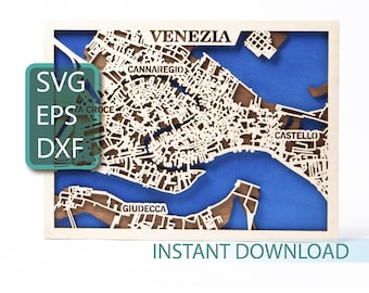 Venetië kaart gelaagde houtkunst: lasergesneden SVG-bestand (digitale download)