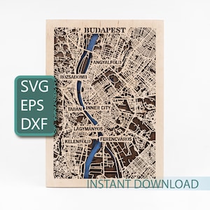 Kaart Boedapest, Hongarije SVG, gelaagde DXF, laserklare bestanden, houtgesneden kaarten, Cricut-projecten, snijmachineontwerpen, digitale download