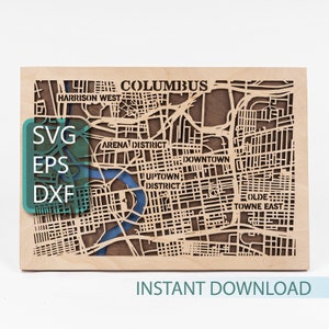 Columbus Ohio Karte, mehrschichtige SVG, USA Laser-Datei, Glowforge Vorlage, Sperrholz Ausschnitt, CNC-Dateien für Holzfräser, digitaler Download