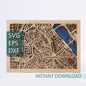 Mapa de Viena, Áustria SVG, Cricut Crafts, Arquivos de corte a laser multicamadas, Decoração de viagem, Mapa de rua da cidade, Arquivos DXF para plasma, Download digital