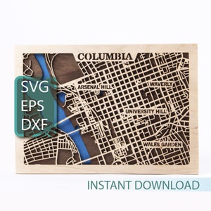 Kaart van Colombia, houten lasergesneden bestanden, South Carolina SVG, meerlaagse 3D, Verenigde Staten knipsel, Instant Download, Cricut, Glowforge ontwerpen