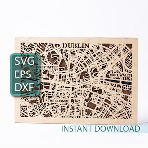 Dublin SVG, Irland Karte, 3D Laser Cut Dateien, Schichtdesign, Stadt digitale Kunst, Sofort Download, CNC Holzprojekte, Glowforge Vorlage