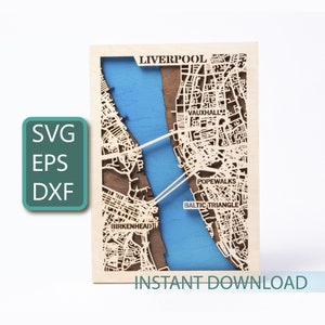リバプール SVG、イングランド地図、イギリスの壁アート、レーザー対応ファイル、木製切り抜き、CNC デザイン、クリカット クラフト、即時ダウンロード