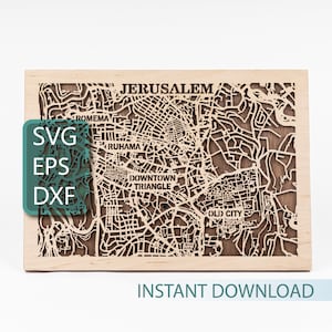 Jerusalem SVG, Schichtholz Karte, Israel Handwerk, Reise-Wandkunst, Laserschnitt-Designs, digitaler Download, Glowforge Dateien, Sperrholzausschnitte