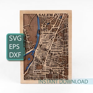 Salem Massachusetts SVG, Multilayer Map, United States Art, Laser Cutting Files, Digital Download, Cricut Design, Glowforge Template