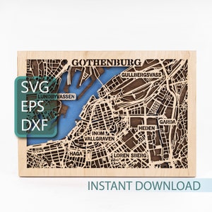 Göteborg, Zweden, lasergesneden kaartbestand, 3D gelaagde SVG, CNC-routerprojecten, Glowforge-ontwerp, directe digitale download