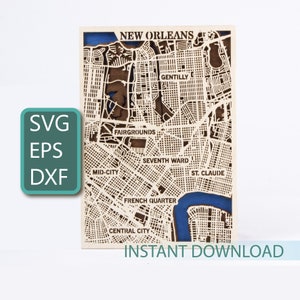New Orleans SVG, meerlaagse kaart, Louisiana Crafts, 3D lasergesneden, Instant Download, City Street Art, Verenigde Staten knipsel, Cricut, Glowforge