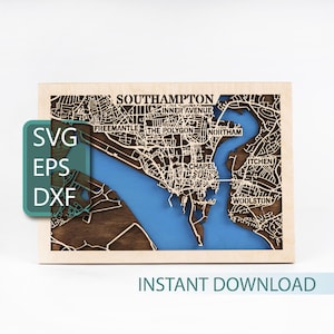 Southampton, Royaume-Uni, ville SVG, carte découpée au laser, modèle Cricut, mandala multicouche, déco Royaume-Uni, téléchargement numérique