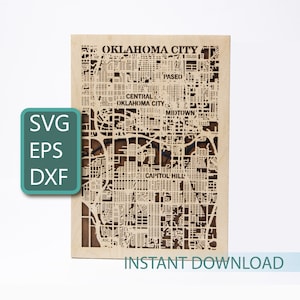 Stadsplan Oklahoma, meerlaagse lasergesneden, hout CNC-projecten, knipsel Verenigde Staten, staat Oklahoma SVG, Cricut, Glowforge, digitale download