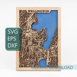 Wellington Art, Neuseeland SVG, Landkarte aus Holz, 3D-Schichten, Laserschnitt, sofortiger Download, Cricut-Vorlage, DXF-Dateien für CNC-Plasma