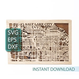 Mapa de Salt Lake City, Utah SVG, Estados Unidos DXF, corte a laser 3D, arte de rua da cidade, projeto Cricut 3D, decoração de madeira em camadas, download instantâneo