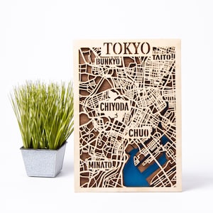 Kaart Tokio, Japanse stad, lasergesneden hout SVG, gelaagde CNC-bestanden, Cricut-uitsparingen, plattegrond van de stad, 3D Glowforge-ontwerp, directe digitale download