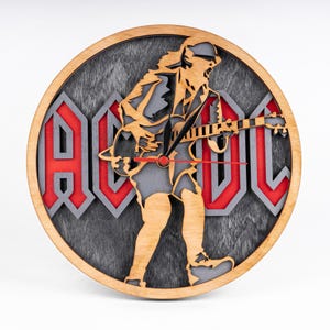 ACDC Band, Gitarrist SVG, 3D Laserschnitt, mehrschichtige Holzkunst, sofortiger digitaler Download, CNC-Fräser-Dateien, Uhrenvektor, Glowforge-Schnitt
