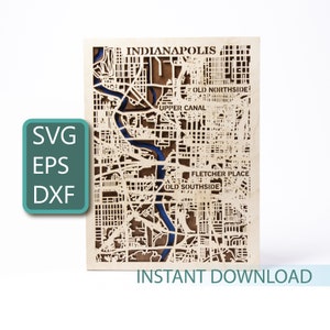 Indianapolis Karte, Indiana State SVG, Holz Laserschnitt, Lagendesign, USA Karte aus Holz, CNC Maschinendateien, digitaler Download