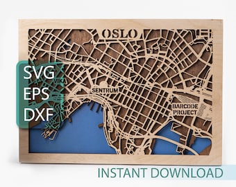 Oslo Noorwegen kaart SVG: 3D lasergesneden bestand voor houtdecor (digitale download)