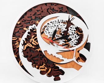 Coffee Cup Clock SVG: Laser Cut Template, Multilayer Design (Digital Download)